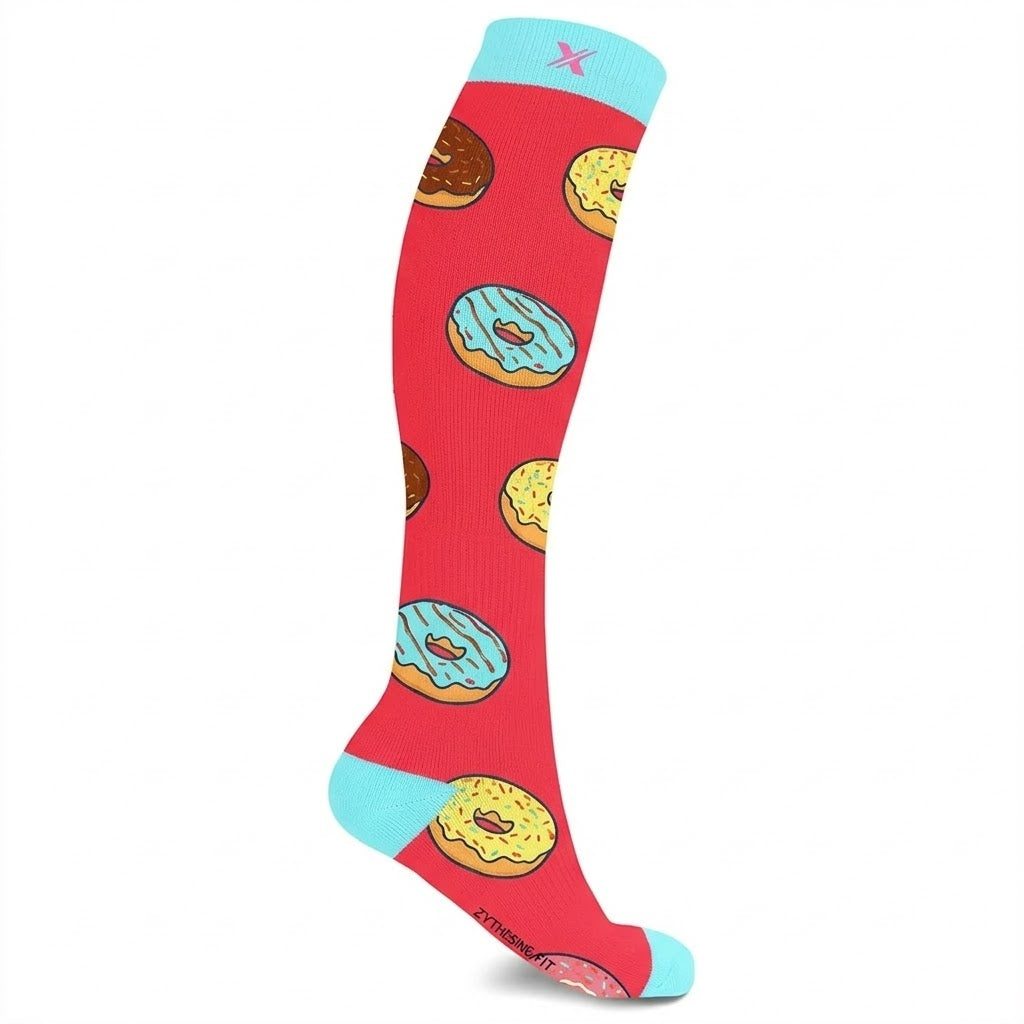 Extreme Fit - NOVELTY COLLECTION COMPRESSION SOCKS - Donuts on Orange - Small/Medium